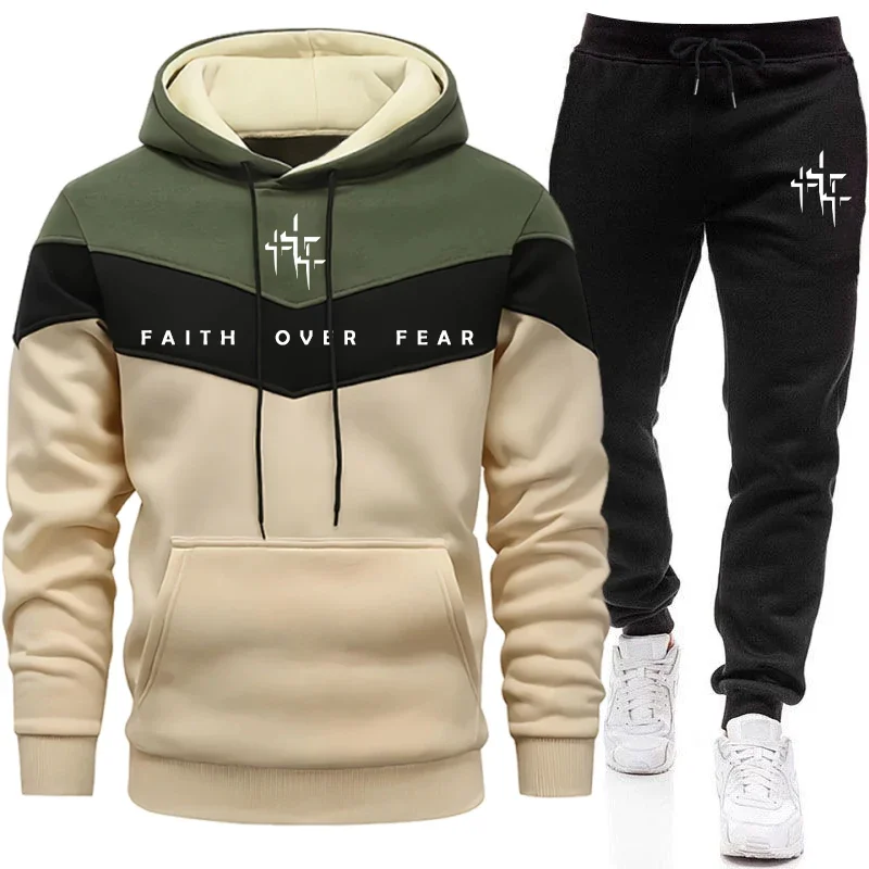 Mens Fashion Suits - Faith Over Fear Men's Tracksuit Hooded