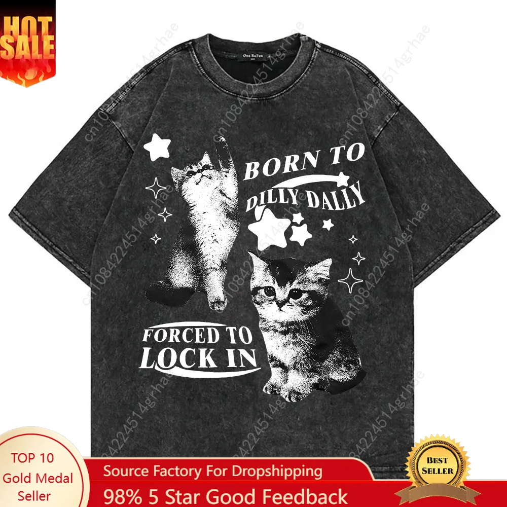 Men'S Fashion Oversized T Shirt - 100% Cotton Vintage Washed Y2k Funny
