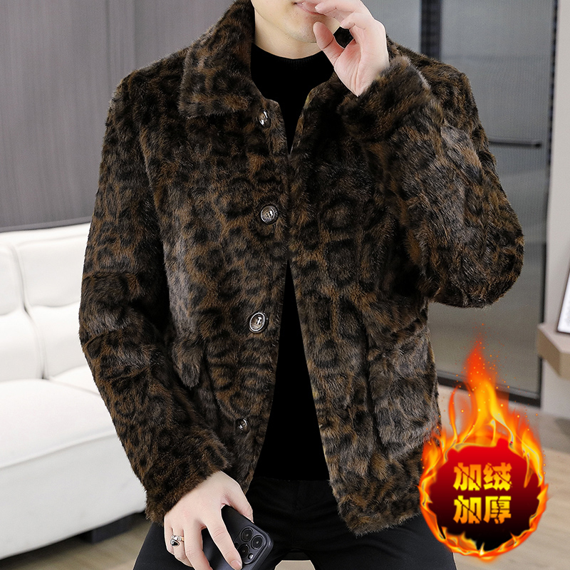 Mens Fashion Winter 2025 - 2025 Winter Leopard Print Faux Mink
