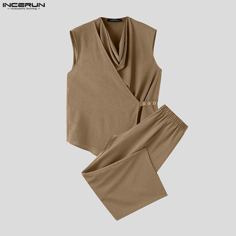 Track Suit Men - INCERUN Men Sets Solid Color Sleeveless