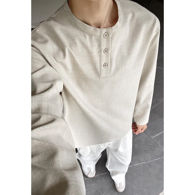 Mens Fashion Summer - Mens Casual Faux Linen Henley Tee