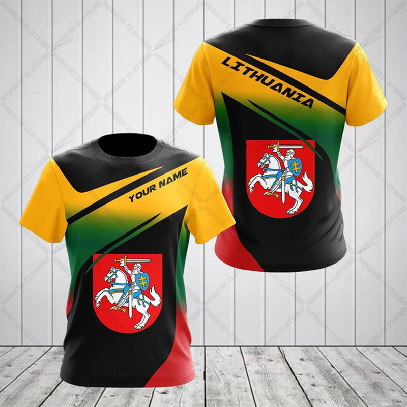Men'S Fashion Oversized T Shirt - Custom Summer Casual Lithuania Shield Skull