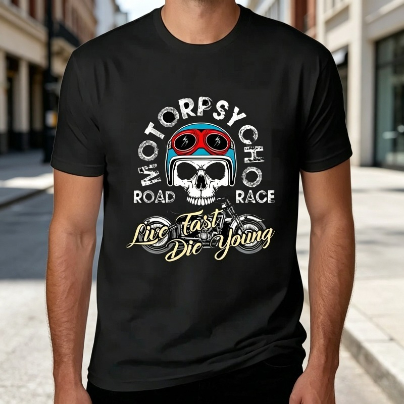 Men'S Fashion Quotes - Motopsyco Biker Skull T Shirt Men