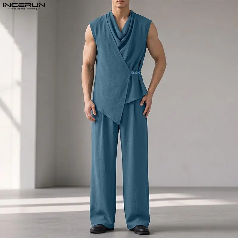 Track Suit Men - INCERUN Men Sets Solid Color Sleeveless