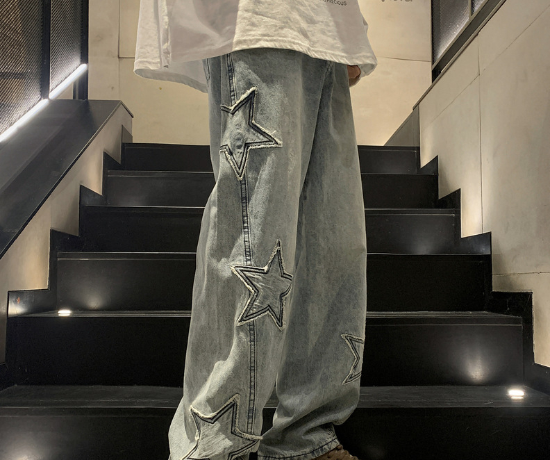 Men'S Fashion With Baggy Jeans - New Fashion Five-pointed Star Jeans Men