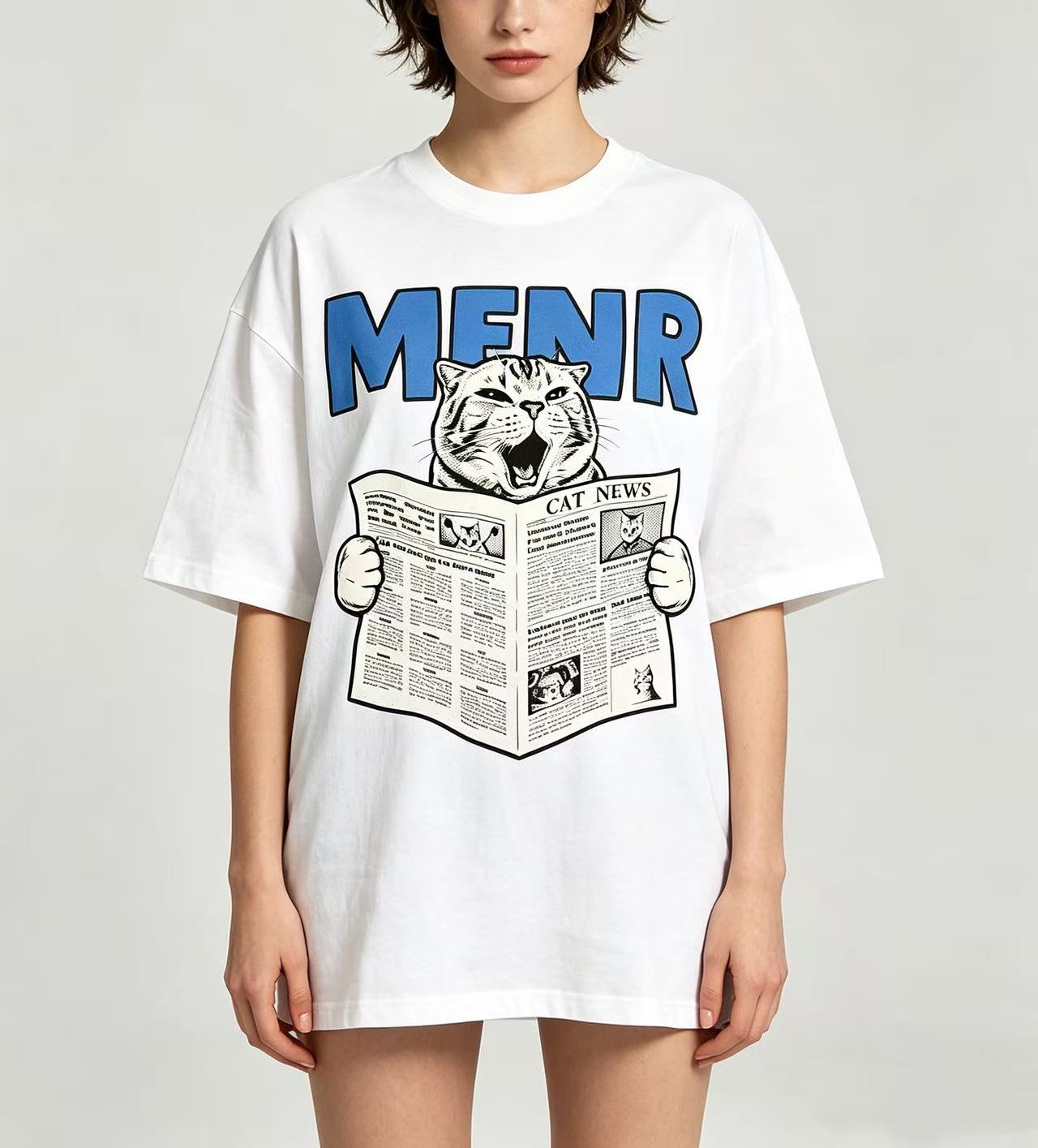 Men'S Fashion Oversized T Shirt - Unisex Funny Cat Reading Newspaper Graphic