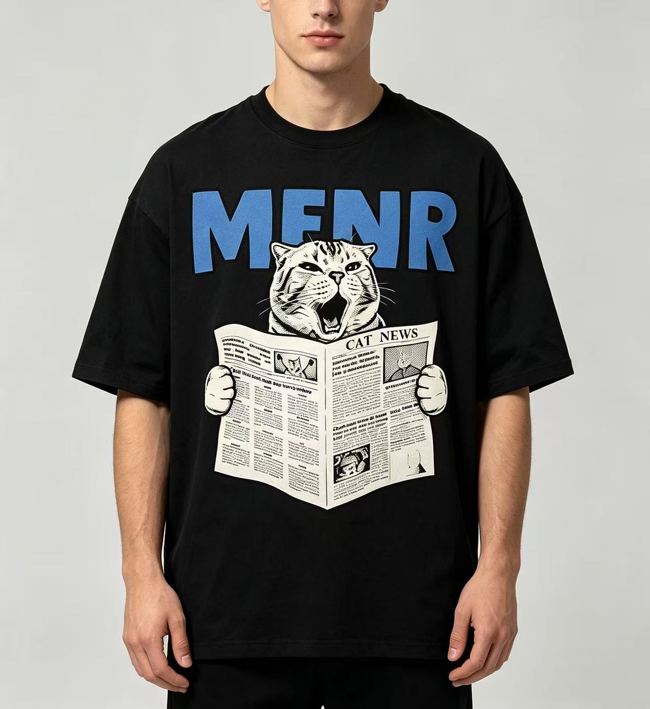 Unisex Funny Cat Reading Newsp - Men'S Fashion Oversized T Shirt recension och pris
